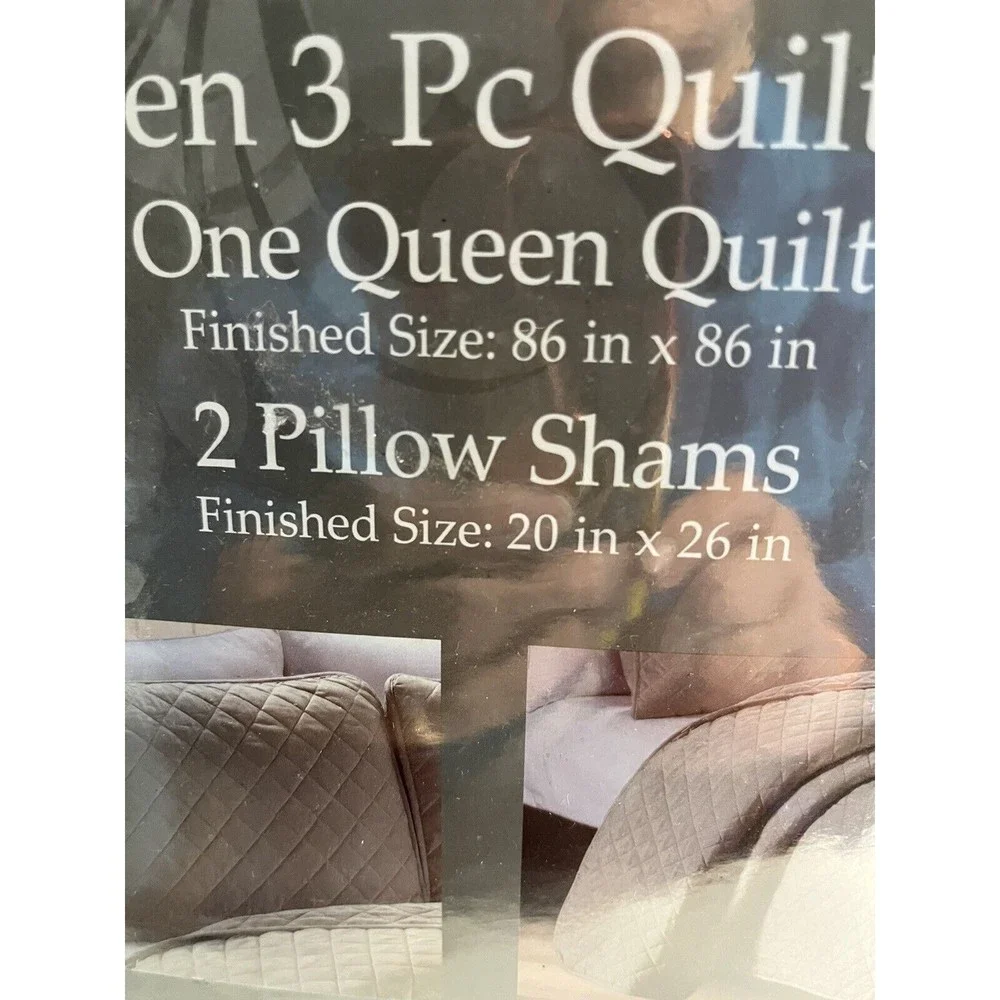 NWT - Madison Luxury Home 3-pc Reversible Queen Size Quilt Set Taupe Gray Brown